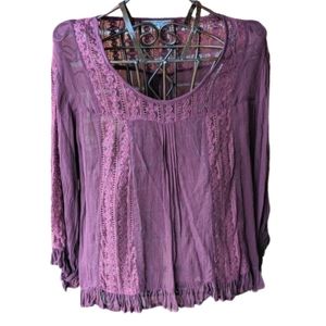 WORLD MARKET Boho Peasant Ruffle Sheer Blouse Sz S/M